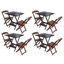Kit 4 Conjuntos de Mesa Dobravel com 2 Cadeiras de Madeira 70x70 Ideal para Bar e Restaurante - Imbu