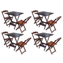 Kit 4 Conjuntos de Mesa Dobravel com 2 Cadeiras de Madeira 70x70 Ideal para Bar e Restaurante - Imbu