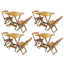 Kit 4 Conjuntos de Mesa Dobravel com 2 Cadeiras de Madeira 70x70 Ideal para Bar e Restaurante - Mel