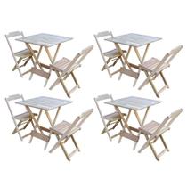 Kit 4 Conjuntos de Mesa Dobravel com 2 Cadeiras de Madeira 70x70 Ideal para Bar e Restaurante - Sem
