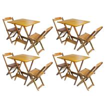 Kit 4 Conjuntos de Mesa Dobravel com 2 Cadeiras de Madeira 70x70 - Mel