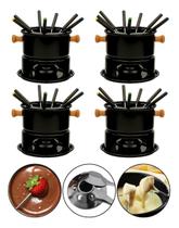 Kit 4 Conjuntos Fondue 11 Peças Aço Inox Chocolate Carne Queijo Completo Para 6 Pessoas Portátil Com Fogareiro
