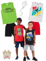 Kit 4 Conjuntos Infantil Juvenil Menino Verão Camiseta Regata em Meia Malha e Bermuda em Moletinho com Elástico Kit 4 Conjuntos Infantil Juvenil Menino Verão Camiseta Regata em Meia Malha e Bermuda em Moletinho com Elástico