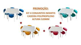 Kit 4 Conjuntos Infantis Mesa Alt.: 520mm c/ Cadeiras em Polipropileno Kit 4 Conjuntos Infantis Mesa Alt.: 520mm c/ Cadeiras em Polipropileno