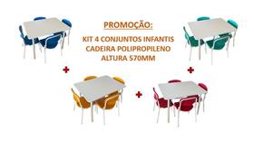 Kit 4 Conjuntos Infantis Mesa Alt.: 570mm c/ Cadeiras em Polipropileno