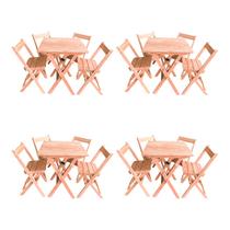 Kit 4 Conjuntos Mesa Dobrável 70x70cm Para Bar Com 4 Cadeiras Em Madeira Maciça - Cru Kit 4 Conjuntos Mesa Dobrável 70x70cm Para Bar Com 4 Cadeiras Em Madeira Maciça - Cru