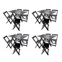 Kit 4 Conjuntos Mesa Dobrável Madeira 110x70 com 4 Cadeiras Personalizada Jack Preta - Tarimatã