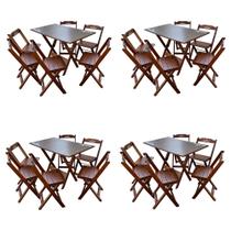 Kit 4 Conjuntos Mesa Dobrável Madeira 110x70 com 6 Cadeiras Personalizada Hei Imbuia - Tarimatã