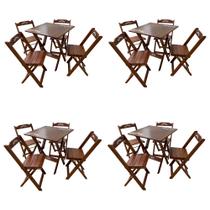 Kit 4 Conjuntos Mesa Dobrável Madeira 70x70 com 4 Cadeiras Personalizada Jack Imbuia - Tarimatã