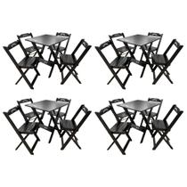 Kit 4 Conjuntos Mesa Dobrável Madeira 70x70 com 4 Cadeiras Personalizada Jack Preta - Tarimatã Kit 4 Conjuntos Mesa Dobrável Madeira 70x70 com 4 Cadeiras Personalizada Jack Preta - Tarimatã