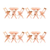 Kit 4 Conjuntos Mesa Dobrável para Bar e Restaurante 60x60cm com 2 Cadeiras em Madeira Maciça Cru - i9 Kit 4 Conjuntos Mesa Dobrável para Bar e Restaurante 60x60cm com 2 Cadeiras em Madeira Maciça Cru - i9