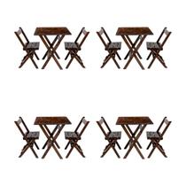 Kit 4 Conjuntos Mesa Dobrável para Bar e Restaurante 60x60cm com 2 Cadeiras em Madeira Maciça - Imbu