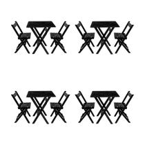 Kit 4 Conjuntos Mesa Dobrável para Bar e Restaurante 60x60cm com 2 Cadeiras em Madeira Maciça - Pret Kit 4 Conjuntos Mesa Dobrável para Bar e Restaurante 60x60cm com 2 Cadeiras em Madeira Maciça - Pret