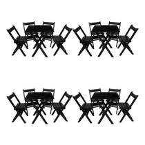 Kit 4 Conjuntos Mesa Dobrável Para Bar E Restaurante 60x60cm Com 4 Cadeiras Em Madeira Maciça - Pret
