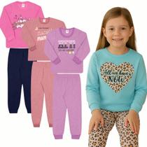 Kit 4 Conjuntos Moletom Infantil Quentinho Sem Zíper Menina e Menino Flanelado, Sem Zíper, Conforto Total