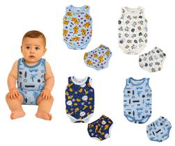 Kit 4 Conjuntos Regata Shorts Bebê Menino Menina Verão Roupa Tamanho:PCor:Menino Kit 4 Conjuntos Regata Shorts Bebê Menino Menina Verão Roupa Tamanho:PCor:Menino