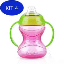 Kit 4 Copo Bebê Com Alça De Silicone Rosa 240ml Nuby