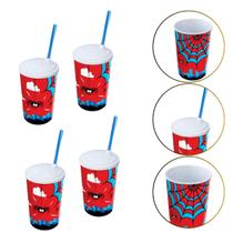 Kit 4 Copo de Plástico 550 ML Herói Homem Aranha Com Canudo