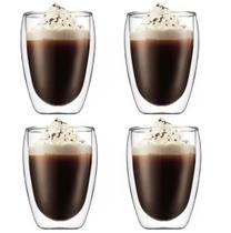 Kit 4 Copo Duo De Vidro Camada Dupla Parede Chá Café 300ml Americano Shot Termico Jogo Xícara Drinks