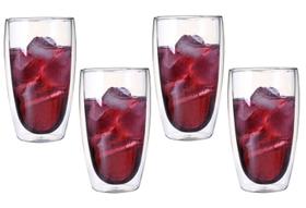 Kit 4 Copo Duo De Vidro Camada Dupla Parede Chá Café 450ml Americano Shot Termico Jogo Xícara Drinks