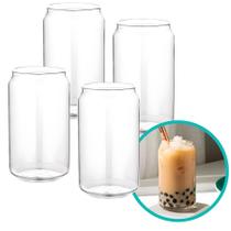 Kit 4 Copo Frezz De Vidro Alto Formato Lata Gourmet 420ml