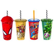 Kit 4 Copo Heróis Homem Aranha de Ferro Capitão América Hulk