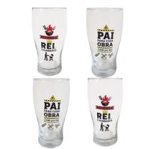 Kit 4 Copos Com Chaveiro Personalizado Vidro 580ml Dia Dos Pais Presente Cerveja