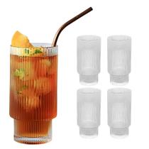 Kit 4 Copos De Vidro Canelado Grafiatto Alto Água 310ml Kit 4 Copos De Vidro Canelado Grafiatto Alto Água 310ml