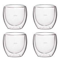 Kit 4 Copos de Vidro Parede Dupla Isolante Térmico 250 ml