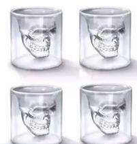 Kit 4 copos dose shot Vidro caveira skull café Whisky 20ml