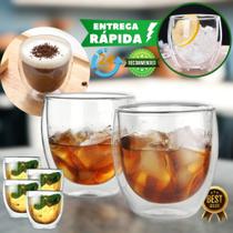 Kit 4 Copos Duplo 250 ml De Vidro Bebida Quente E Fria Parede Dupla de Vidro para Café Chá Suco