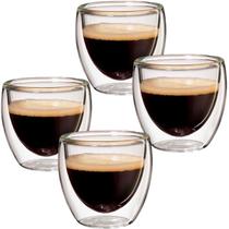 KIT 4 Copos Duplo de Vidro 100ML Café Expresso Cappuccino Chá Shot Whisky Copo Duplo Isolante KIT 4 Copos Duplo de Vidro 100ML Café Expresso Cappuccino Chá Shot Whisky Copo Duplo Isolante