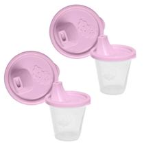 Kit 4 Copos Infantil Rosa Com Bico Dosador 245ml 10,5x8 Cm
