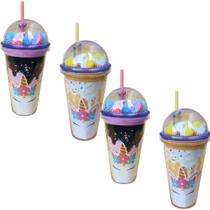 kit 4 copos infantil unicornio para menina com canudo decorado 450ml kit 4 copos infantil unicornio para menina com canudo decorado 450ml