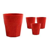 Kit 4 Copos Mini Roma Fibra Madeira Vermelho 300Ml