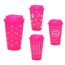Kit 4 Copos Mug 300mL Rosa Neon Colecao AMOR Completa