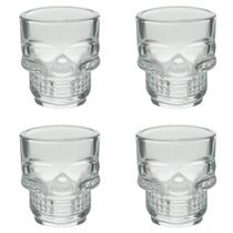 kit 4 Copos Shot Vidro Sodo Cálcico Caveira Rock Style 50ml