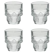 Kit 4 Copos Shot Vidro Sodo Cálcico Caveira Rock Style 50Ml