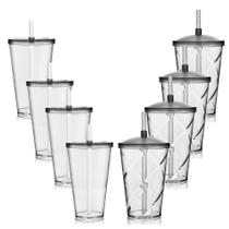 Kit 4 Copos Tampa 550ml E 4 Copos Com Tampa 700ml Acrílico Kit 4 Copos Tampa 550ml E 4 Copos Com Tampa 700ml Acrílico