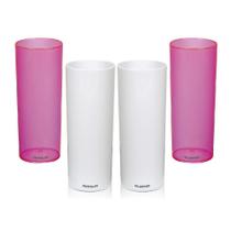 Kit 4 Copos Tubo Branco E Rosa Neon 300 Ml