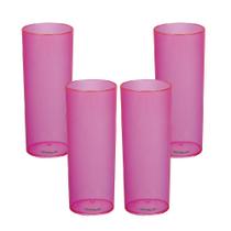 Kit 4 Copos Tubo Rosa Neon 300 Ml Acrílico Ps