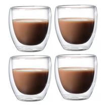 Kit 4 Copos Vidro Borossilicato Parede Dupla Chá Suco 230ml Kit 4 Copos Vidro Borossilicato Parede Dupla Chá Suco 230ml