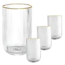 Kit 4 Copos Vidro Versalhes Borda Dourada Canelado Bulk Long Drink Agua 420ml