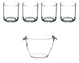 Kit 4 copos whisky e 1 mini balde de gelo em acrílico