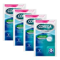 Kit 4 Corega Tabs Limpador de Dentadura 3 Minutos com 6 Pastilhas Efervescentes
