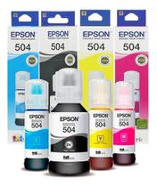 Kit 4 Cores Tintas T504 original L4150 L4160 L6161 L6171 Tinta Preto, Ciano, Amarelo, Magenta