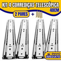 Kit 4 Corrediça Telescópica Light 40cm Zincada H35 Trilha Para Gaveta Armário Gavetas 30kg 2 Pares