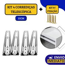 Kit 4 Corrediças Gaveta Trilho Telescópica Light Com Parafusos 25cm