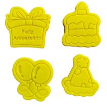 Kit 4 Cortador Biscoito Festa de Aniversário 6CM Kit 4 Cortador Biscoito Festa de Aniversário 6CM
