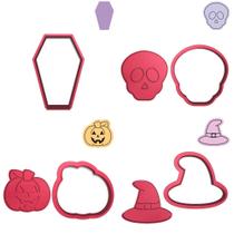 Kit 4 Cortadores Caixão Caveirinha Abóbora Chapéu Bruxa